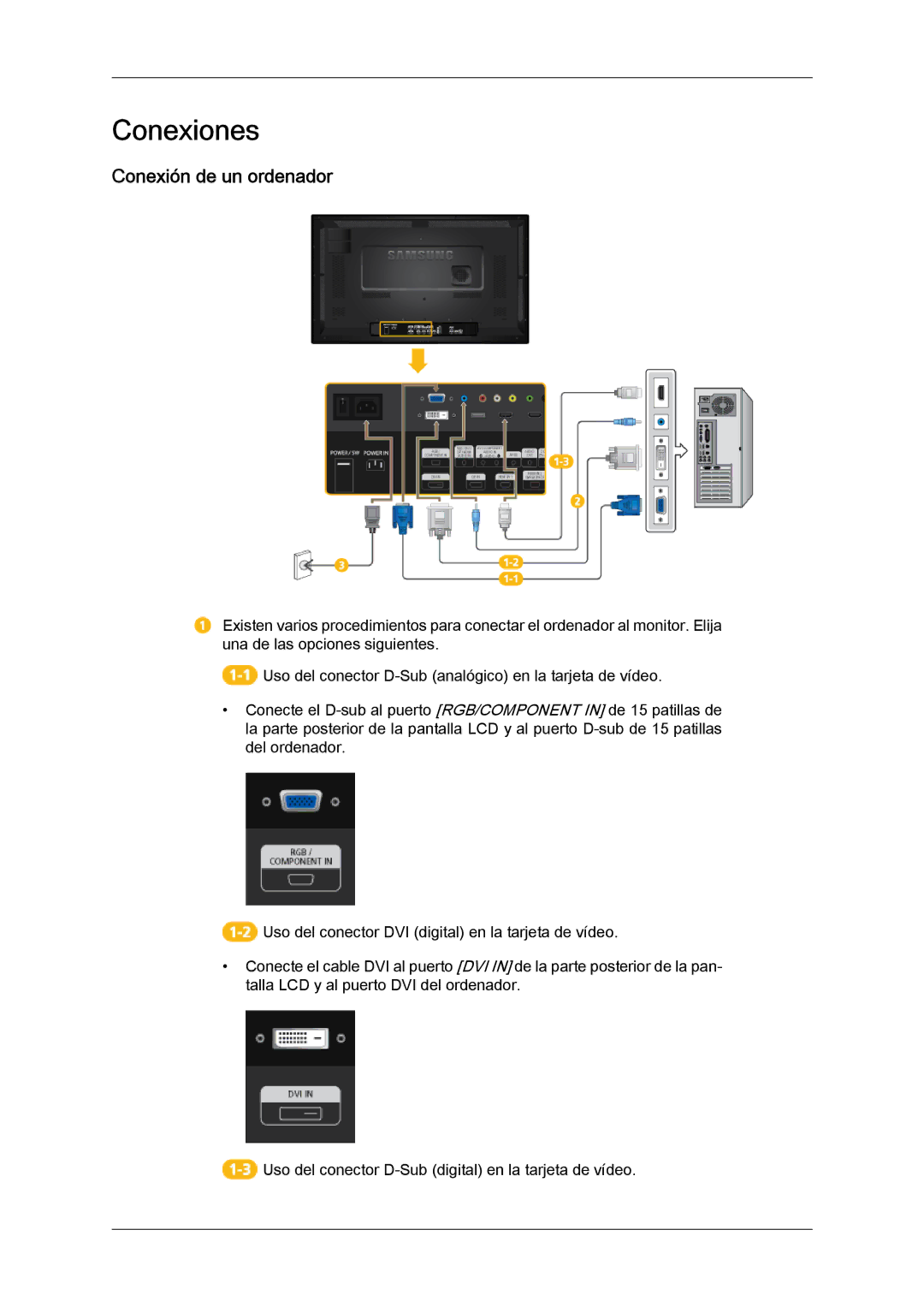 Samsung LH32CRSMBD/EN, LH32CRTMBC/EN, LH32CRSMBC/EN manual Conexiones, Conexión de un ordenador 