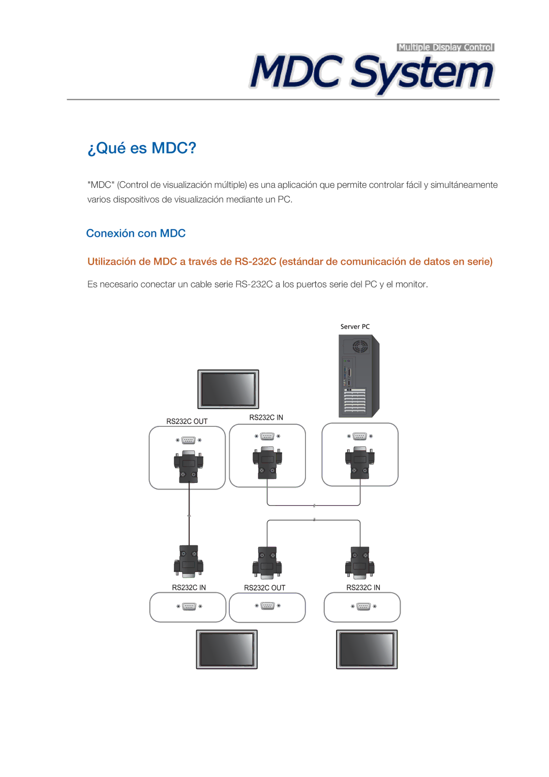 Samsung LH32CRSMBD/EN, LH32CRTMBC/EN, LH32CRSMBC/EN manual ¿Qué es MDC?, Conexión con MDC 