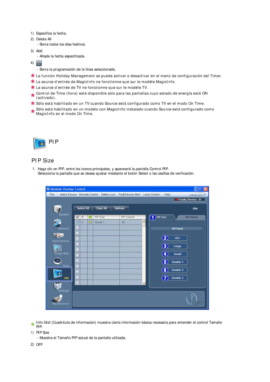 Samsung LH32CRSMBD/EN, LH32CRTMBC/EN, LH32CRSMBC/EN manual Pip, PIP Size 