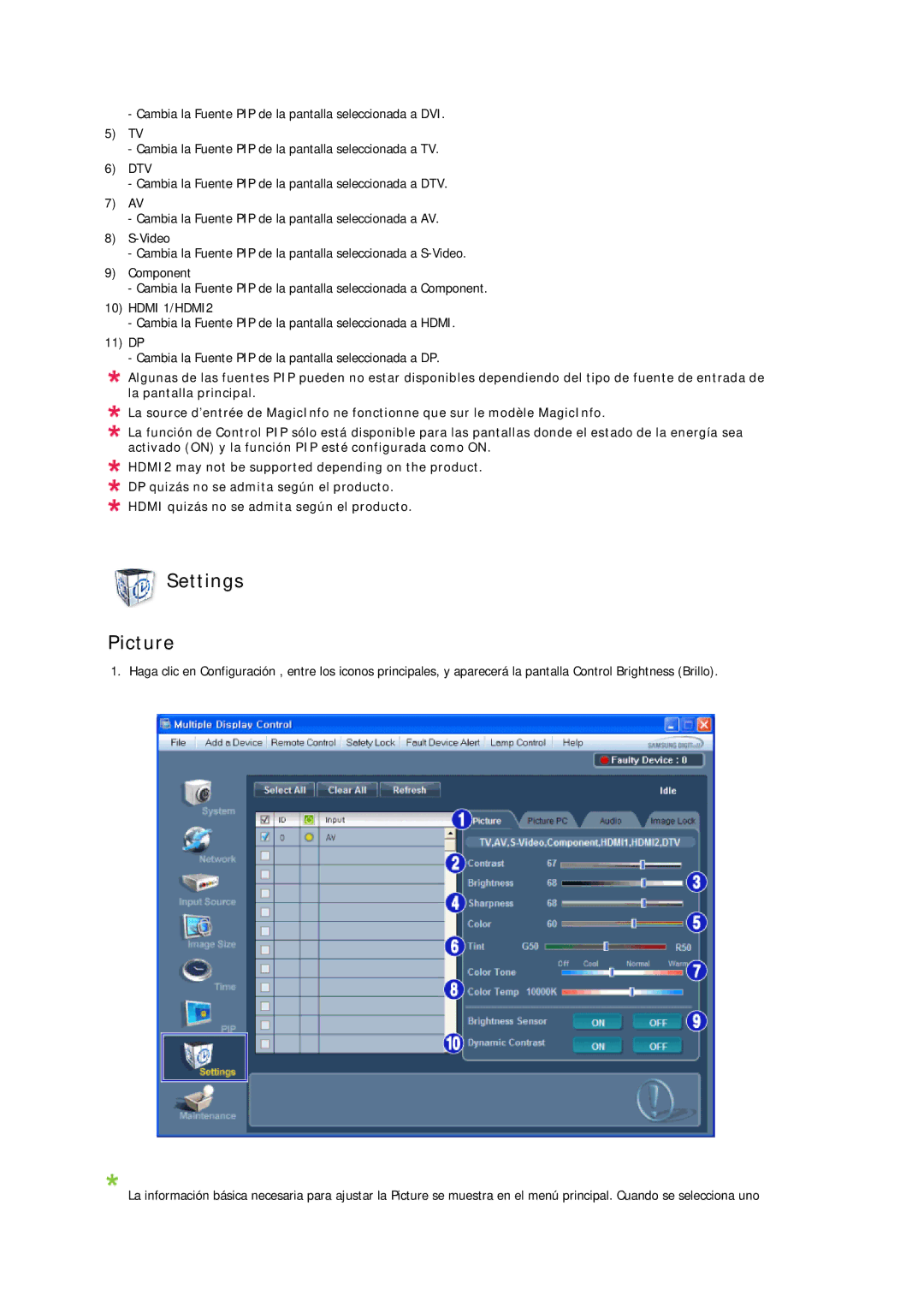 Samsung LH32CRSMBC/EN, LH32CRTMBC/EN, LH32CRSMBD/EN manual Settings Picture 