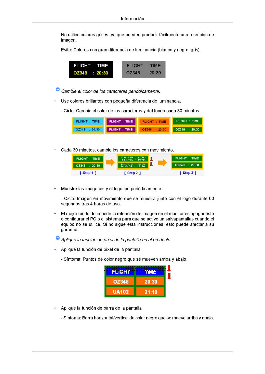 Samsung LH32CRTMBC/EN, LH32CRSMBC/EN, LH32CRSMBD/EN manual Cambie el color de los caracteres periódicamente 