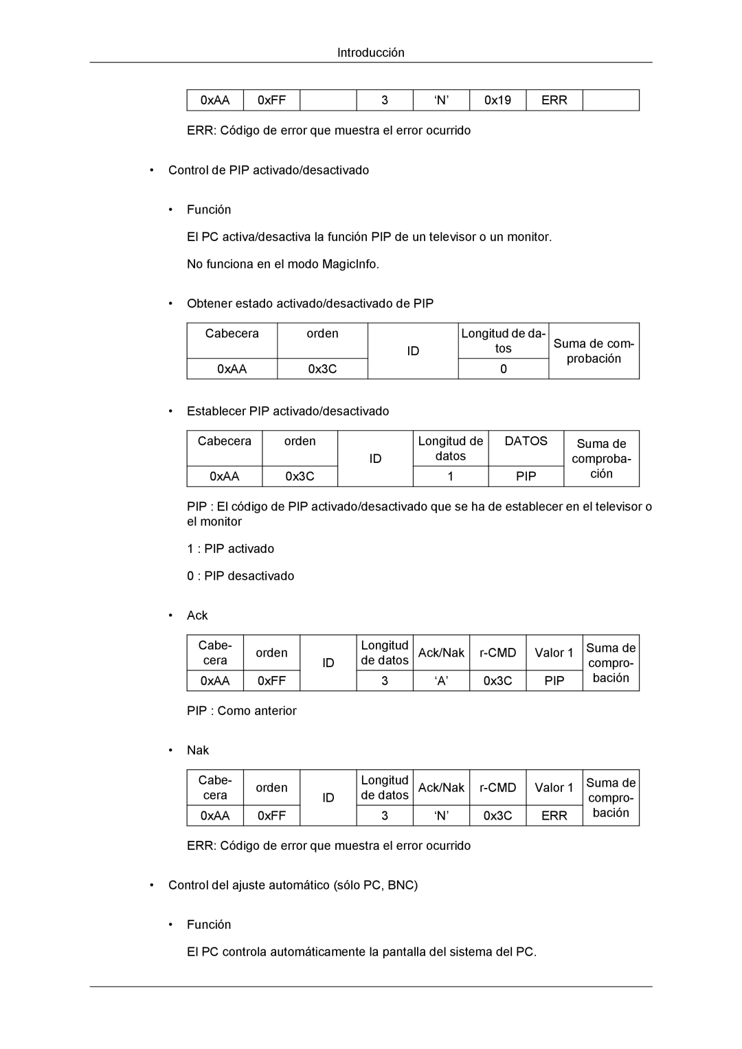 Samsung LH32CRSMBC/EN, LH32CRTMBC/EN, LH32CRSMBD/EN manual Datos PIP 