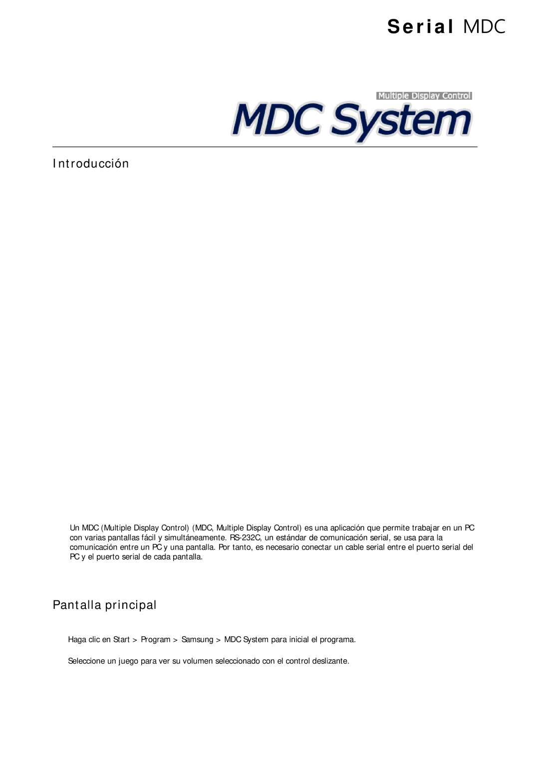 Samsung LH32CRSMBD/EN, LH32CRTMBC/EN, LH32CRSMBC/EN manual Introducción, Pantalla principal 