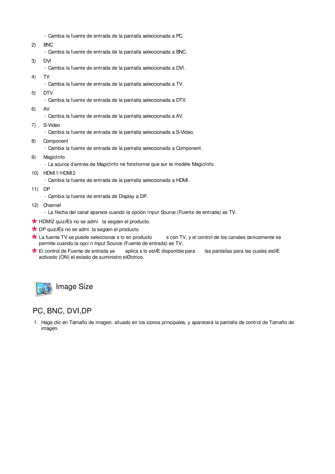 Samsung LH32CRTMBC/EN, LH32CRSMBC/EN, LH32CRSMBD/EN manual Image Size, HDMI1/HDMI2 