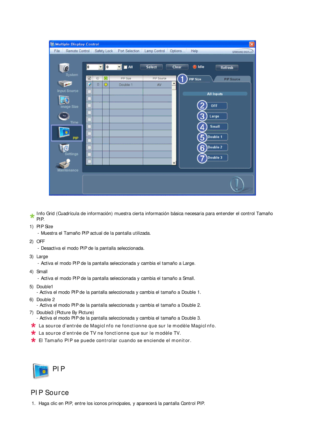 Samsung LH32CRTMBC/EN, LH32CRSMBC/EN, LH32CRSMBD/EN manual PIP Source 