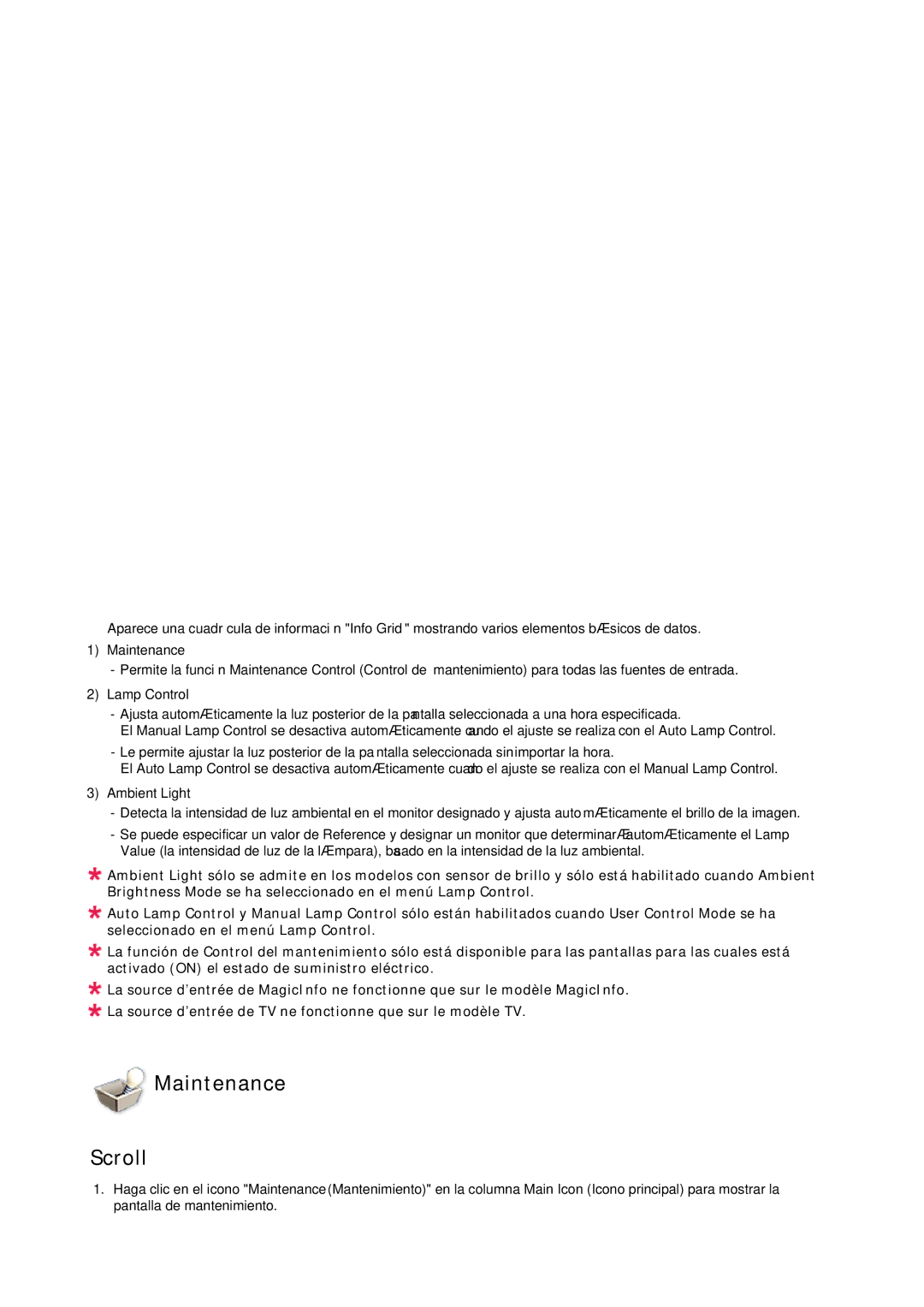 Samsung LH32CRSMBC/EN, LH32CRTMBC/EN, LH32CRSMBD/EN manual Maintenance Scroll 