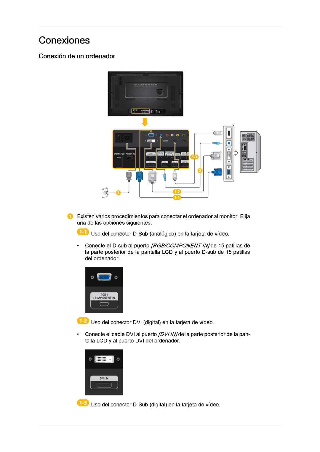 Samsung LH32CRSMBC/EN, LH32CRTMBC/EN, LH32CRSMBD/EN manual Conexiones, Conexión de un ordenador 