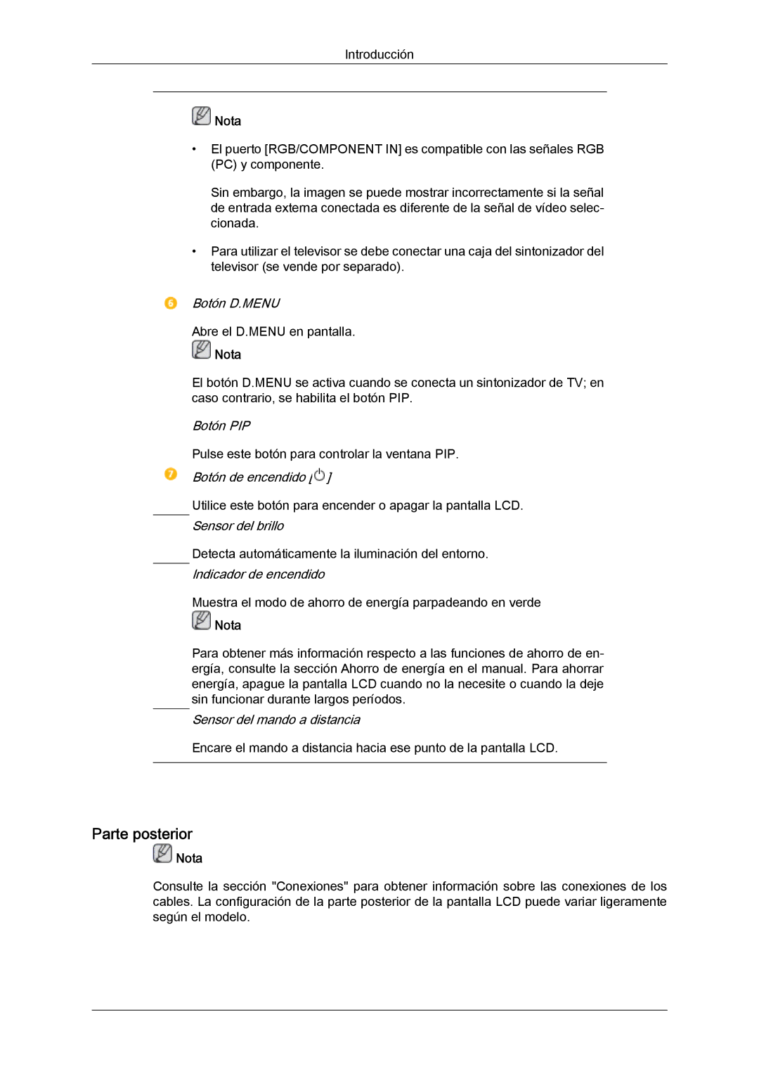 Samsung LH32CRSMBD/EN, LH32CRTMBC/EN, LH32CRSMBC/EN manual Parte posterior 