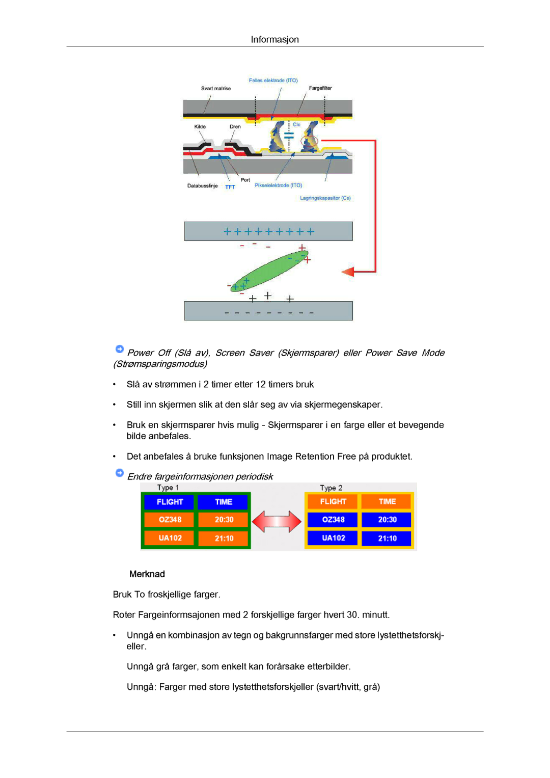 Samsung LH32CRTMBC/EN, LH32CRSMBC/EN, LH32CRSMBD/EN manual Endre fargeinformasjonen periodisk, Merknad 