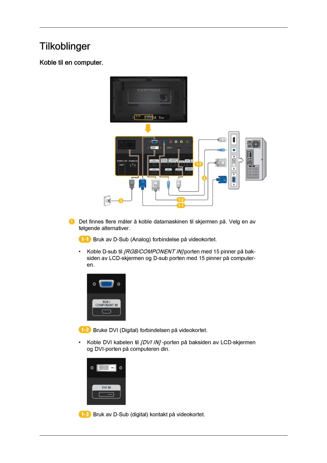 Samsung LH32CRSMBC/EN, LH32CRTMBC/EN, LH32CRSMBD/EN manual Tilkoblinger, Koble til en computer 