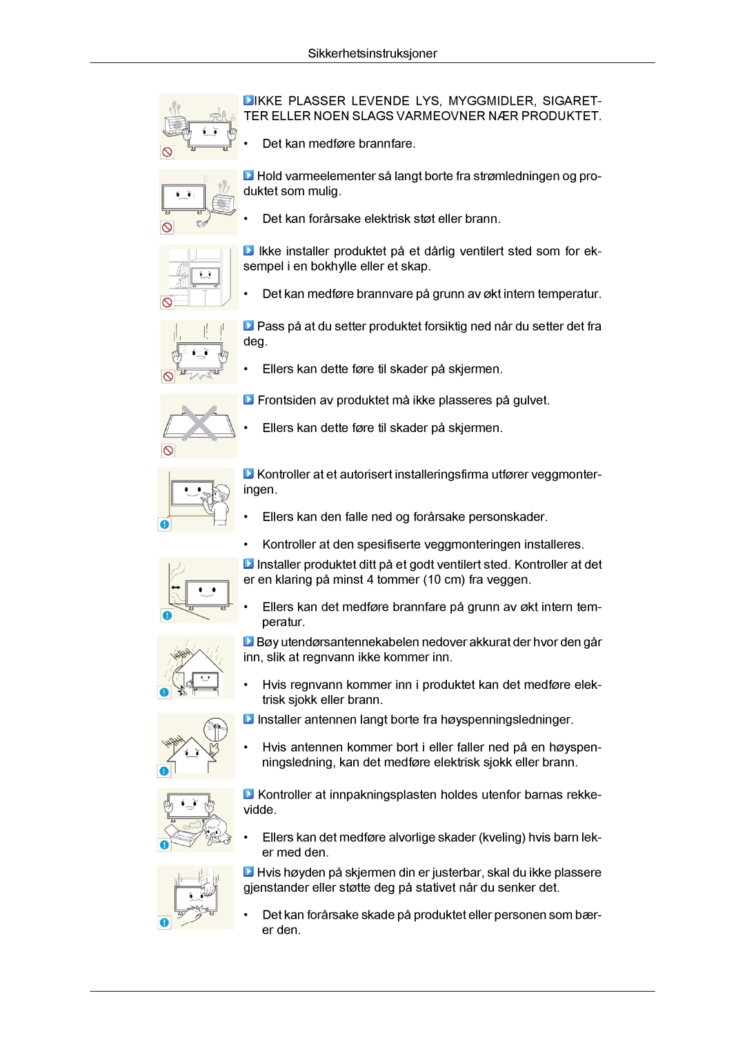 Samsung LH32CRSMBC/EN, LH32CRTMBC/EN, LH32CRSMBD/EN manual Sikkerhetsinstruksjoner 