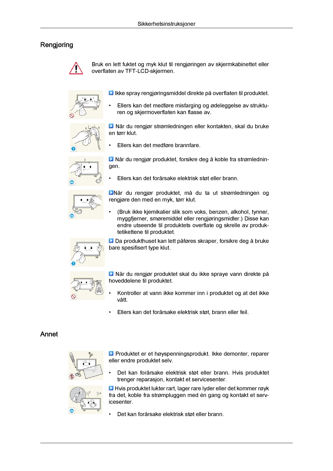 Samsung LH32CRSMBD/EN, LH32CRTMBC/EN, LH32CRSMBC/EN manual Rengjøring, Annet 