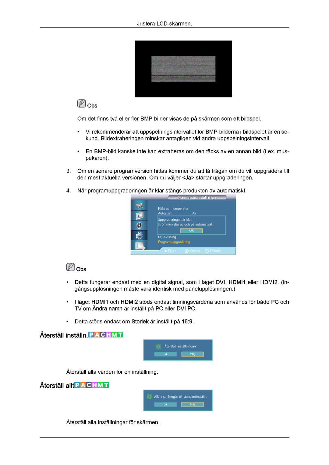 Samsung LH32CRTMBC/EN, LH32CRSMBC/EN, LH32CRSMBD/EN manual Återställ inställn, Återställ allt 