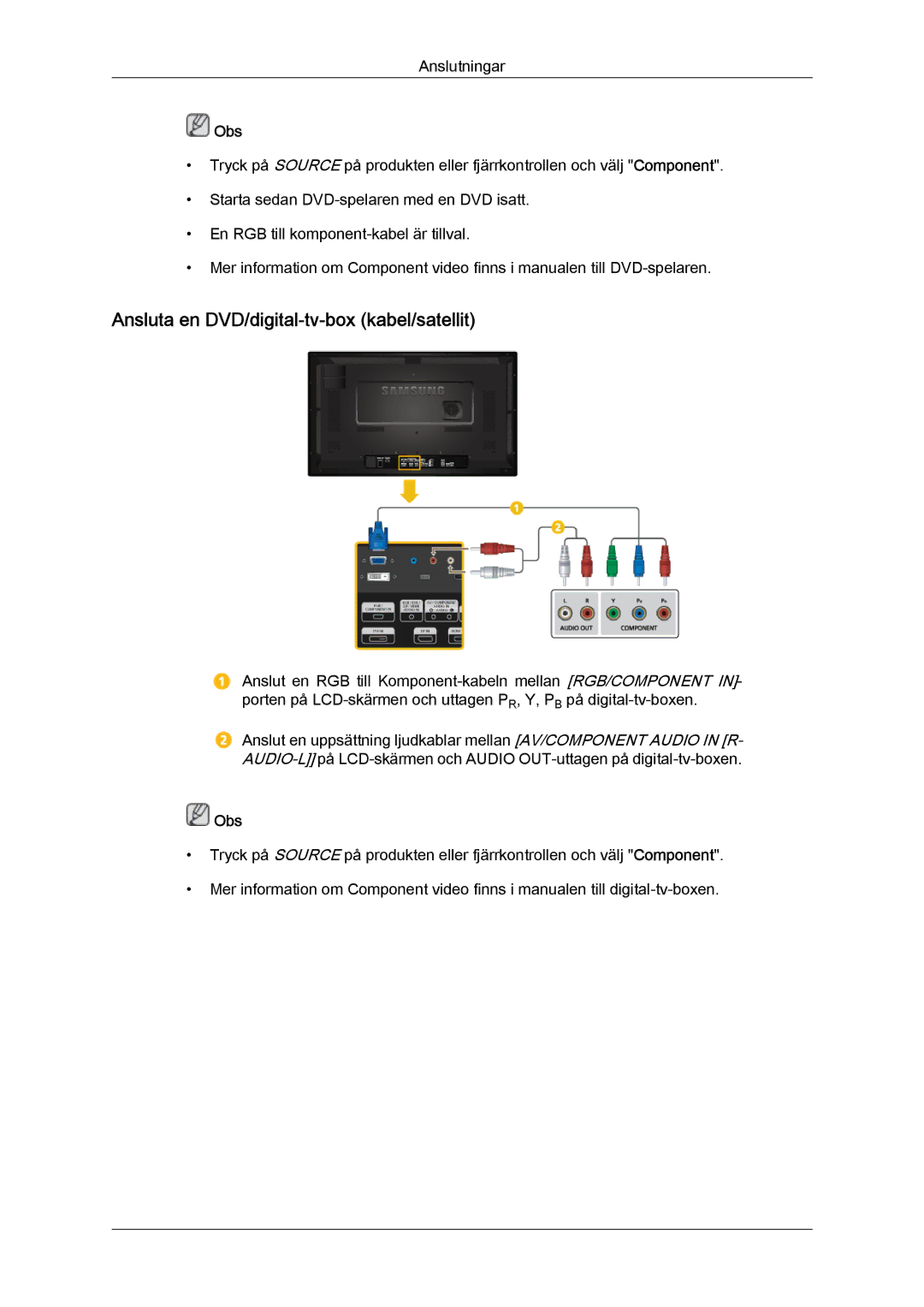 Samsung LH32CRTMBC/EN, LH32CRSMBC/EN, LH32CRSMBD/EN manual Ansluta en DVD/digital-tv-box kabel/satellit 