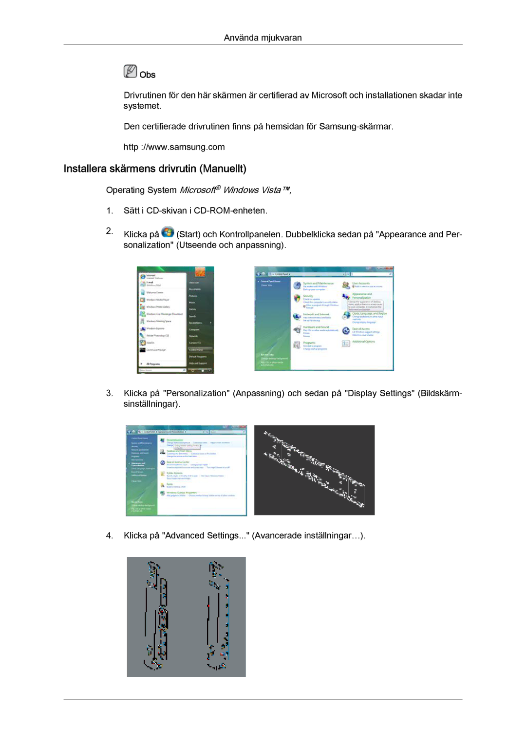 Samsung LH32CRSMBC/EN, LH32CRTMBC/EN Installera skärmens drivrutin Manuellt, Operating System Microsoft Windows Vista‚ 