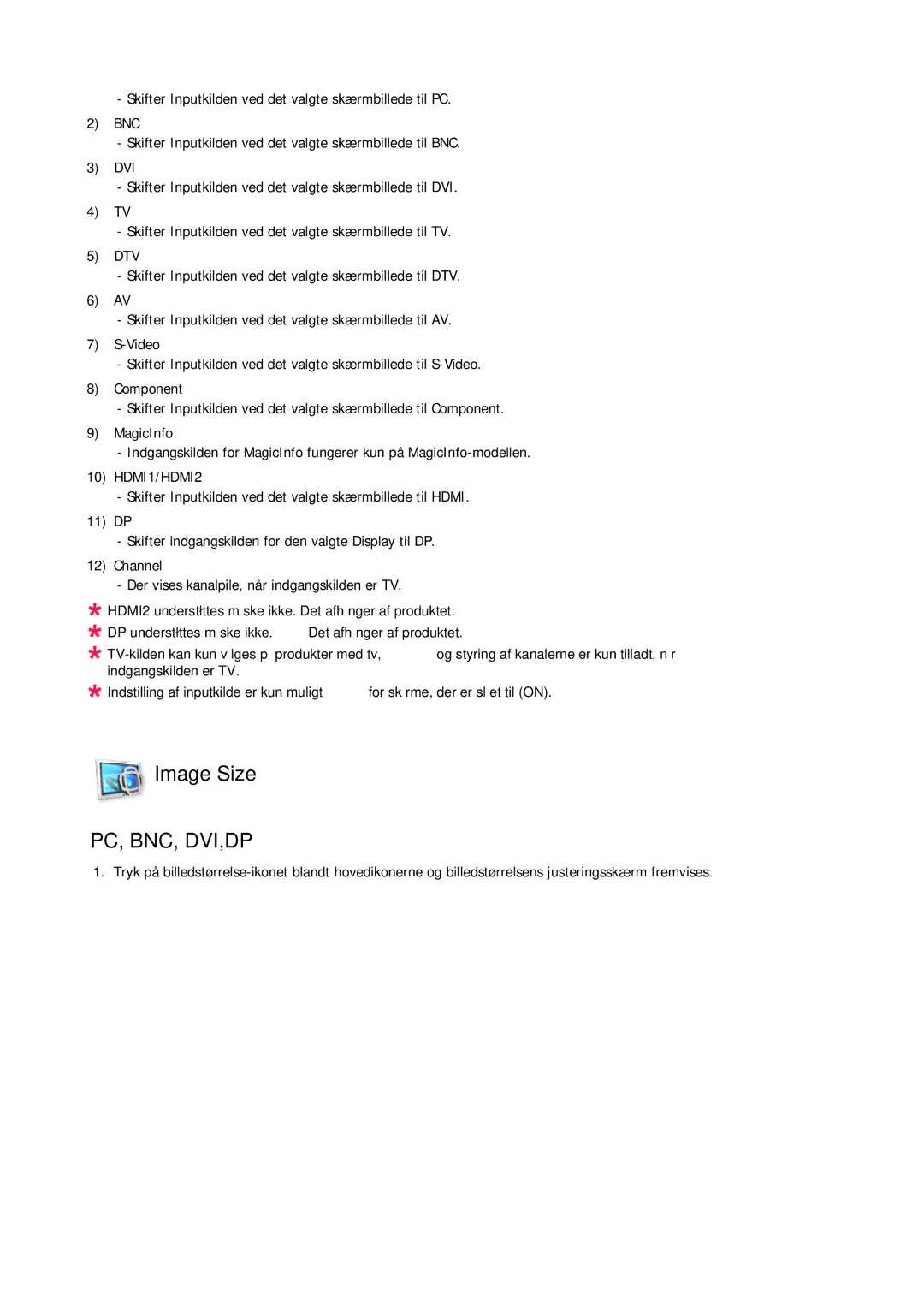 Samsung LH32CRSMBD/EN, LH32CRTMBC/EN, LH32CRSMBC/EN manual Image Size, HDMI1/HDMI2 