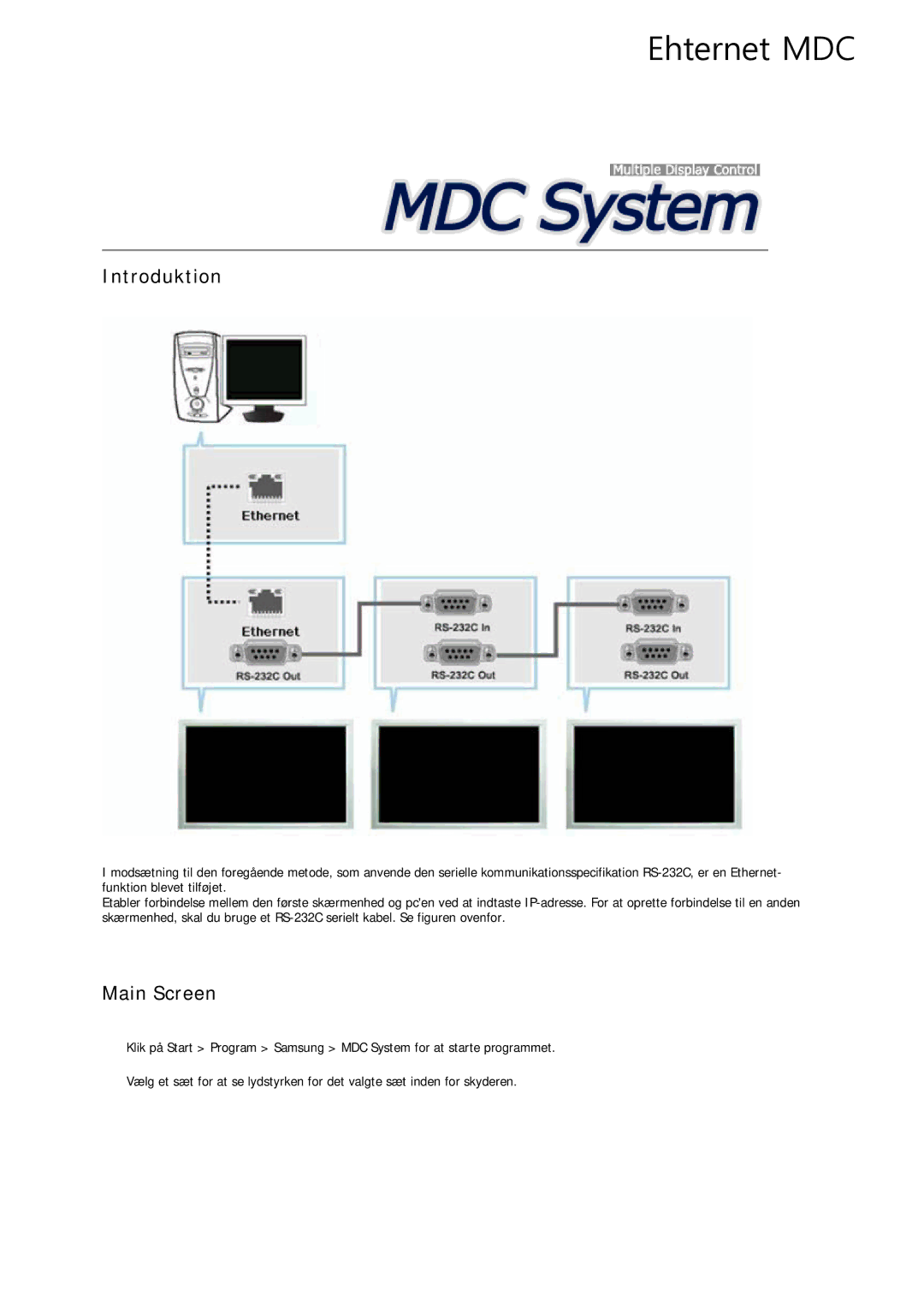 Samsung LH32CRSMBD/EN, LH32CRTMBC/EN, LH32CRSMBC/EN manual Introduktion, Main Screen 