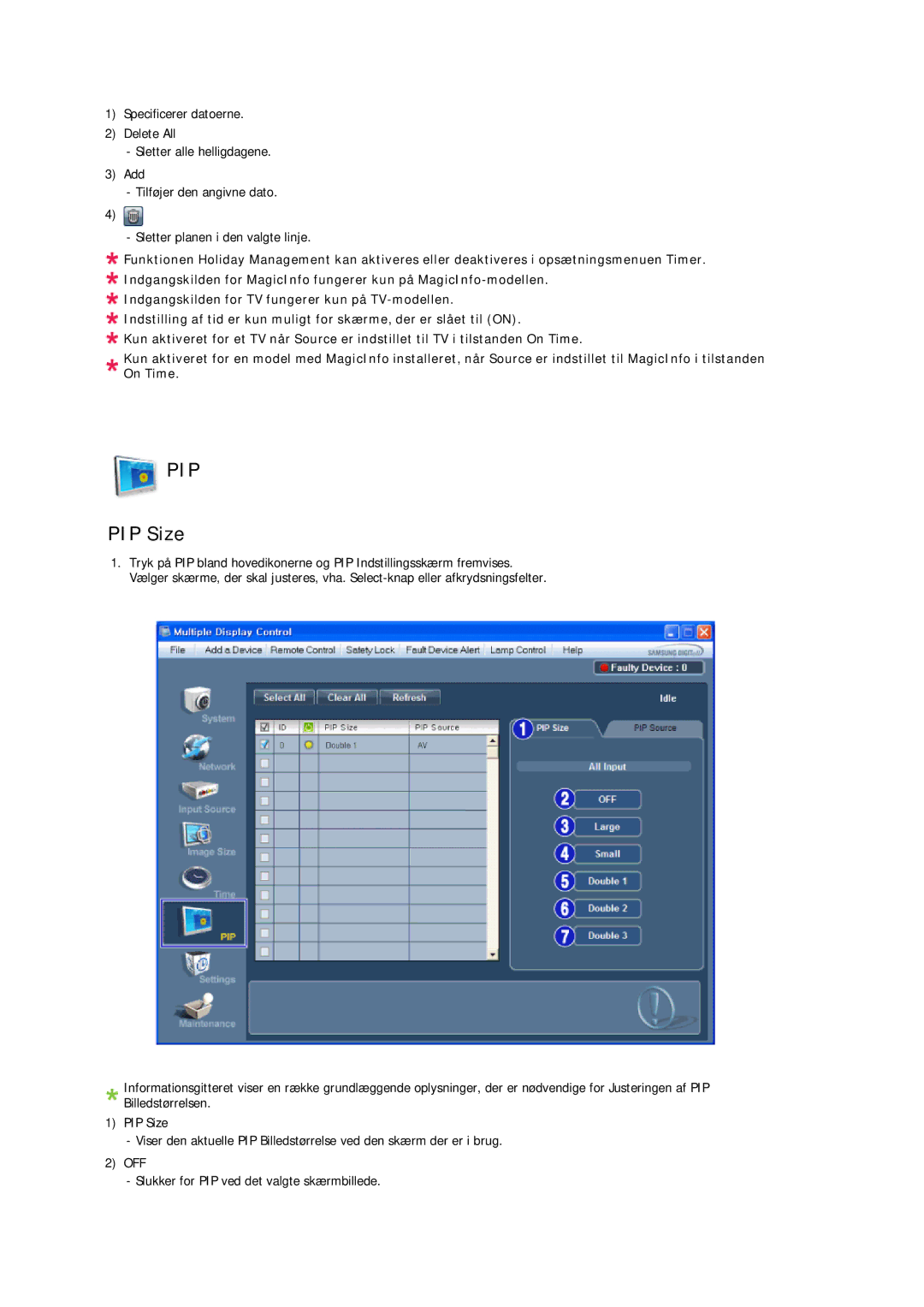 Samsung LH32CRTMBC/EN, LH32CRSMBC/EN, LH32CRSMBD/EN manual Pip, PIP Size 