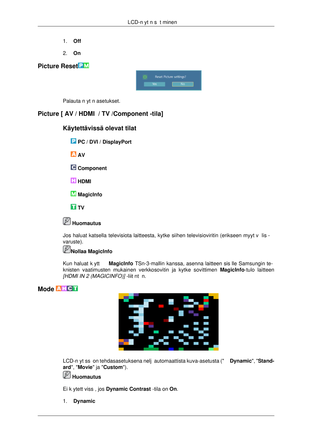 Samsung LH32CRSMBD/EN, LH32CRTMBC/EN, LH32CRSMBC/EN manual Picture Reset, Dynamic 