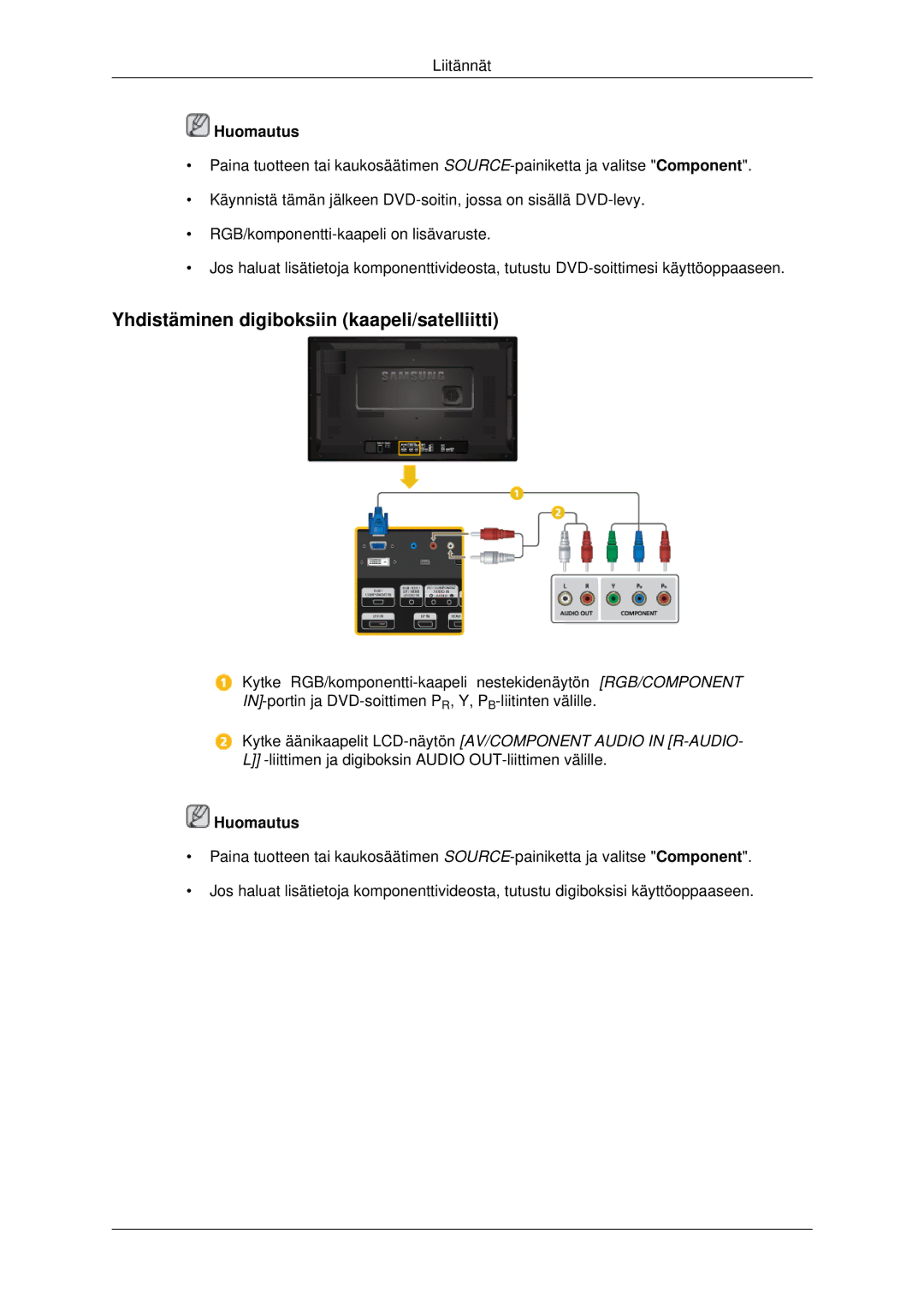 Samsung LH32CRTMBC/EN, LH32CRSMBC/EN, LH32CRSMBD/EN manual Yhdistäminen digiboksiin kaapeli/satelliitti 