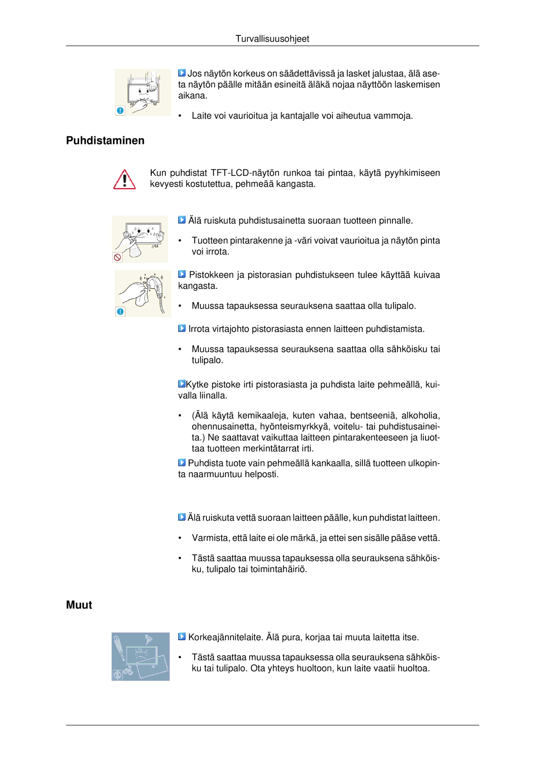 Samsung LH32CRSMBD/EN, LH32CRTMBC/EN, LH32CRSMBC/EN manual Puhdistaminen, Muut 