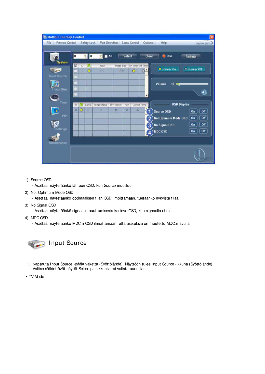 Samsung LH32CRSMBD/EN, LH32CRTMBC/EN, LH32CRSMBC/EN manual Input Source 