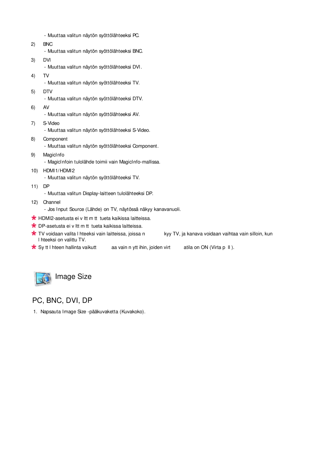 Samsung LH32CRSMBC/EN, LH32CRTMBC/EN, LH32CRSMBD/EN manual Image Size, HDMI1/HDMI2 