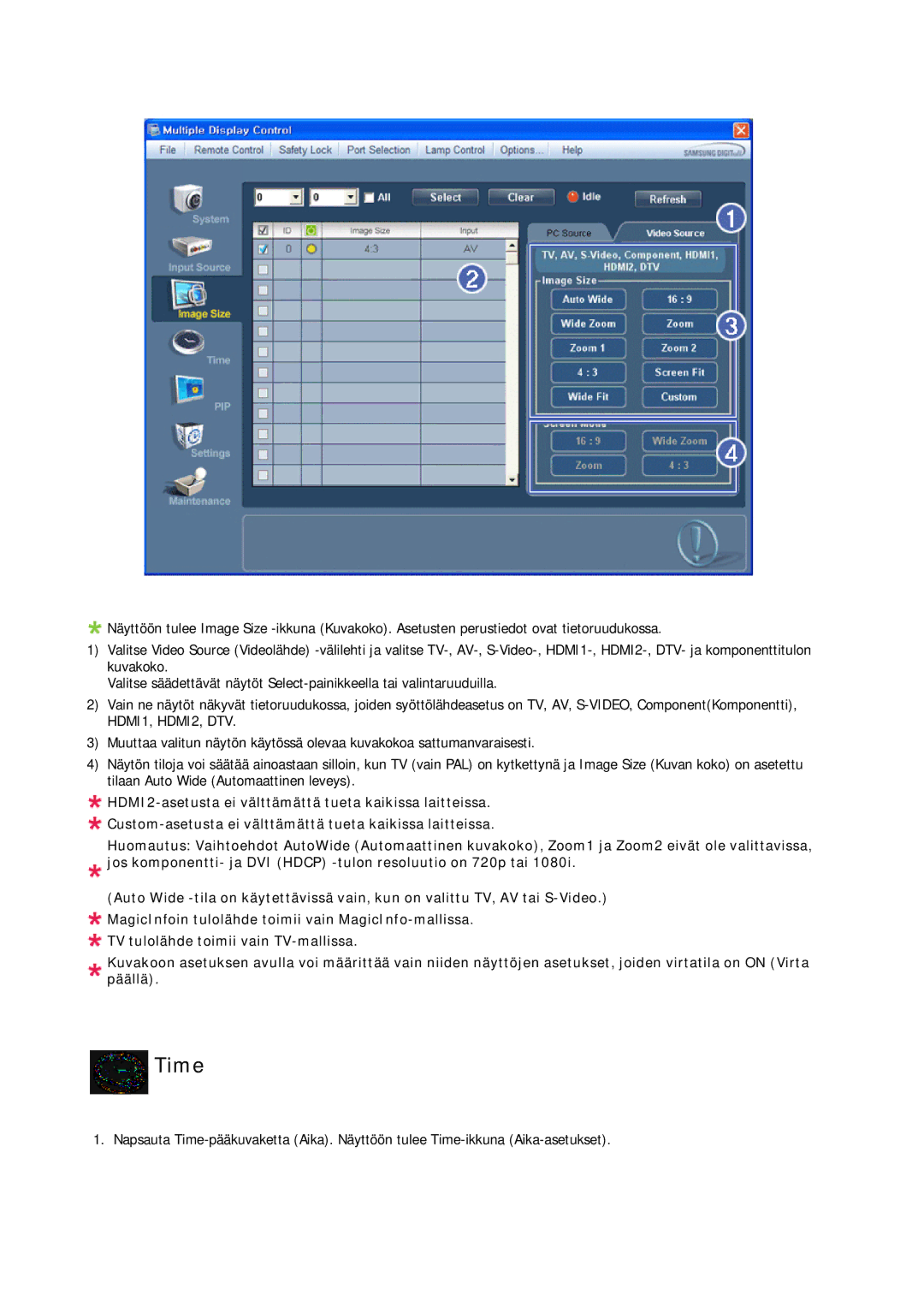 Samsung LH32CRTMBC/EN, LH32CRSMBC/EN, LH32CRSMBD/EN manual Time 