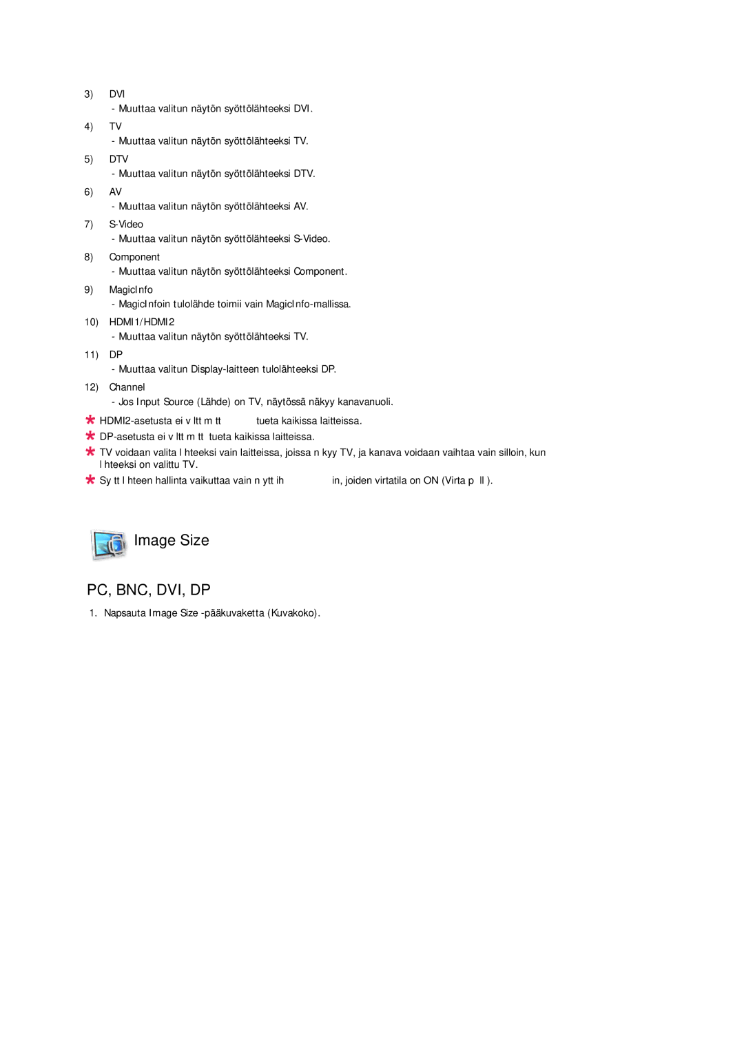 Samsung LH32CRTMBC/EN, LH32CRSMBC/EN, LH32CRSMBD/EN manual Image Size, HDMI1/HDMI2 