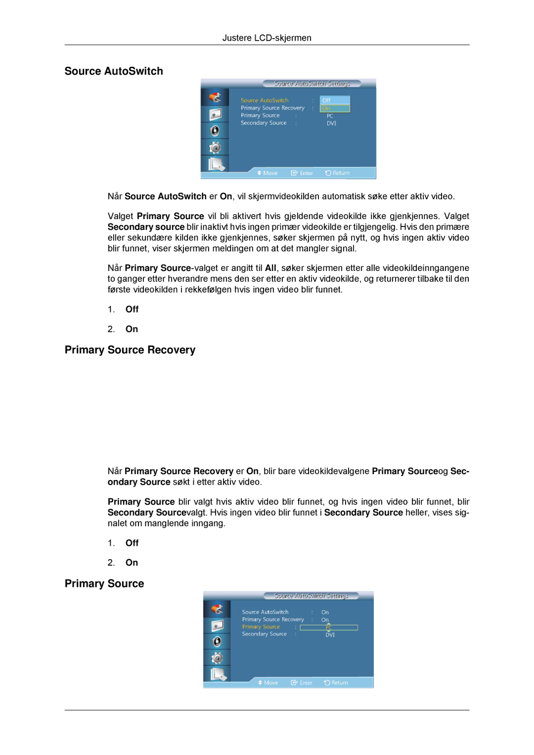 Samsung LH32CRTMBC/EN, LH32CRSMBC/EN, LH32CRSMBD/EN manual Source AutoSwitch, Primary Source Recovery 