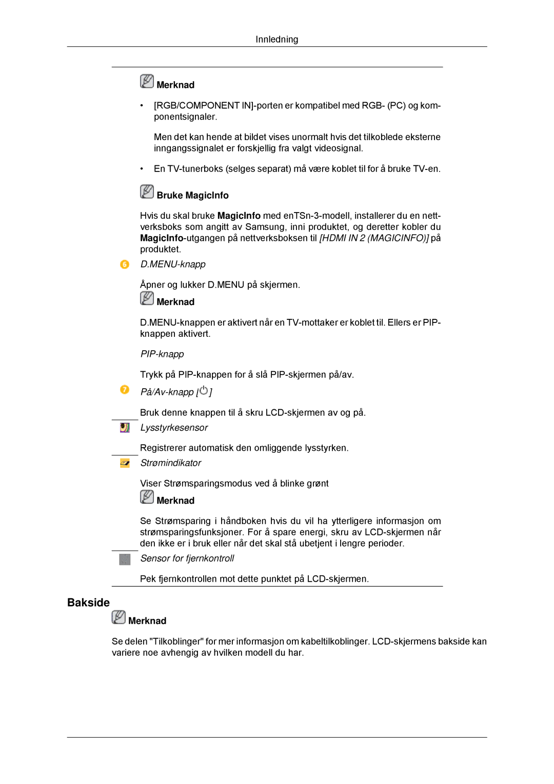 Samsung LH32CRSMBC/EN, LH32CRTMBC/EN, LH32CRSMBD/EN manual Bakside, Bruke MagicInfo 