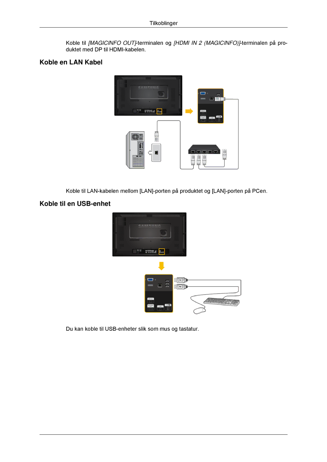 Samsung LH32CRSMBC/EN, LH32CRTMBC/EN, LH32CRSMBD/EN manual Koble en LAN Kabel, Koble til en USB-enhet 