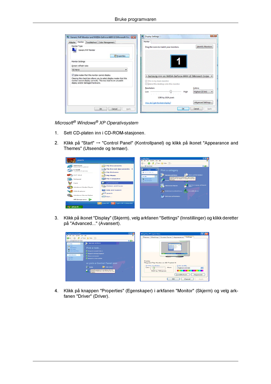 Samsung LH32CRTMBC/EN, LH32CRSMBC/EN, LH32CRSMBD/EN manual Microsoft Windows XP Operativsystem 