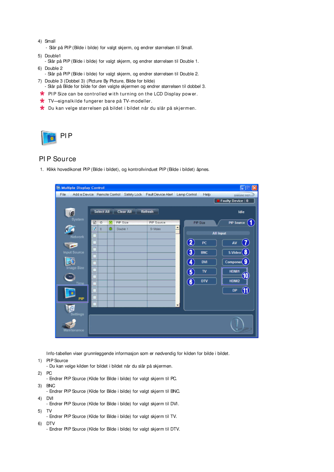 Samsung LH32CRTMBC/EN, LH32CRSMBC/EN, LH32CRSMBD/EN manual PIP Source 