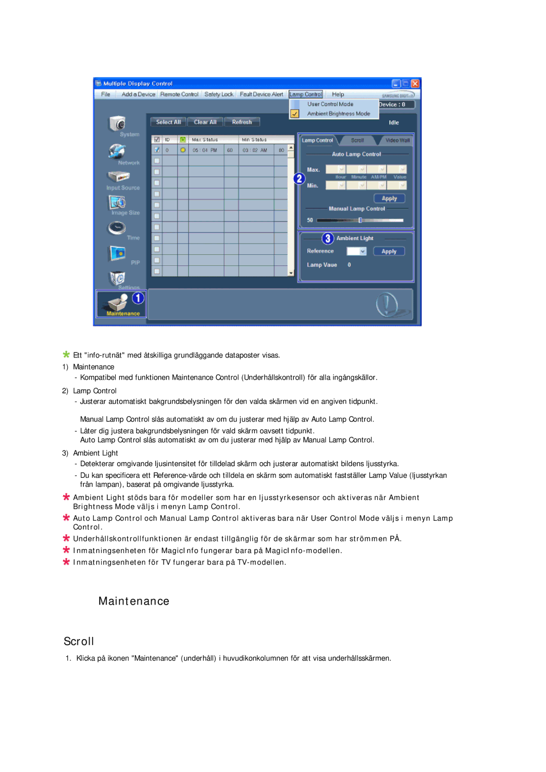 Samsung LH32CRTMBC/EN, LH32CRSMBC/EN, LH32CRSMBD/EN manual Maintenance Scroll 