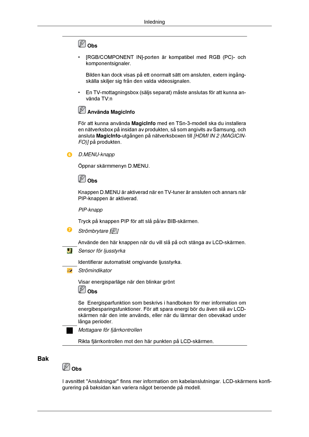 Samsung LH32CRSMBC/EN, LH32CRTMBC/EN, LH32CRSMBD/EN manual Bak, Använda MagicInfo 