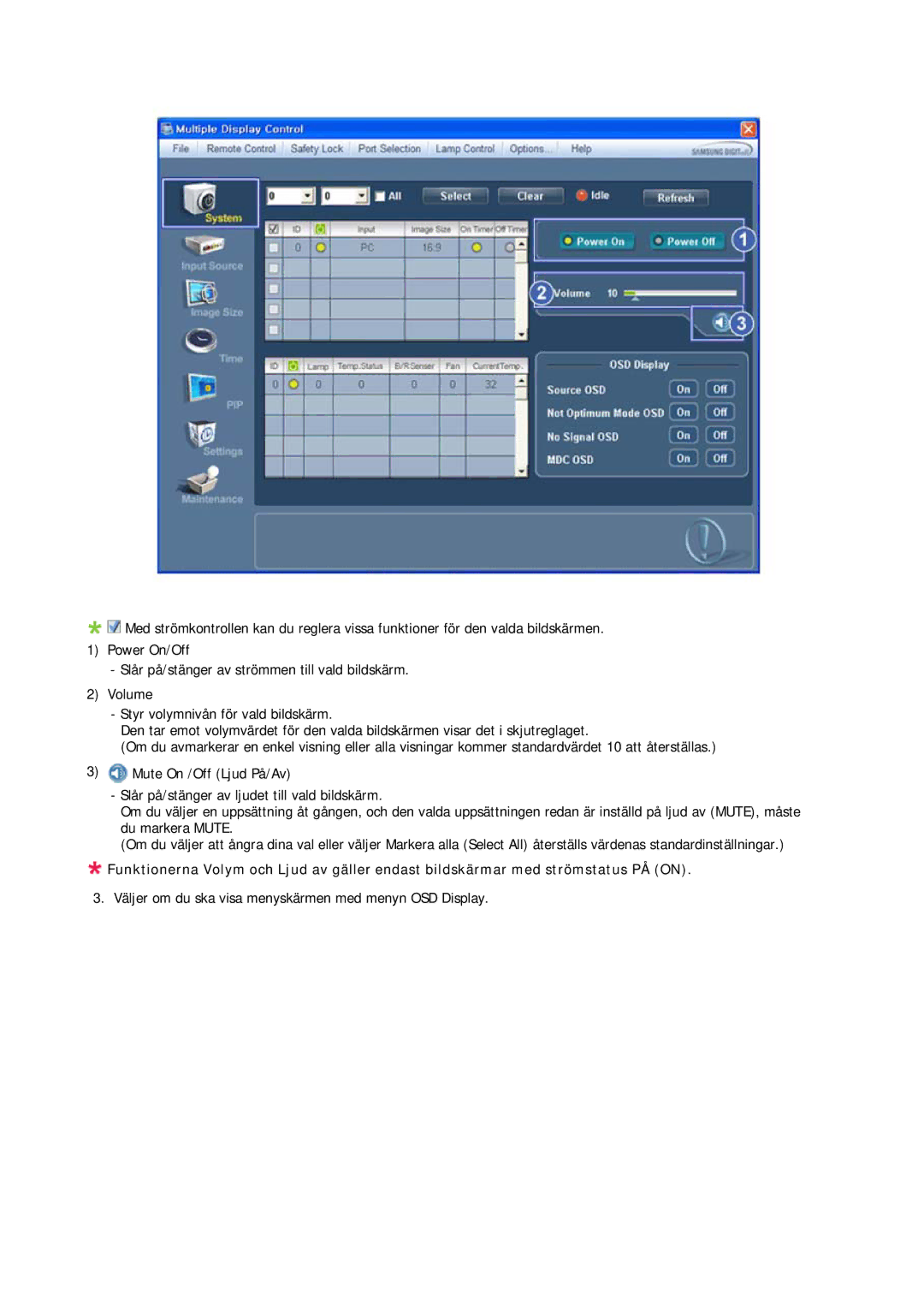 Samsung LH32CRSMBC/EN, LH32CRTMBC/EN, LH32CRSMBD/EN manual Väljer om du ska visa menyskärmen med menyn OSD Display 