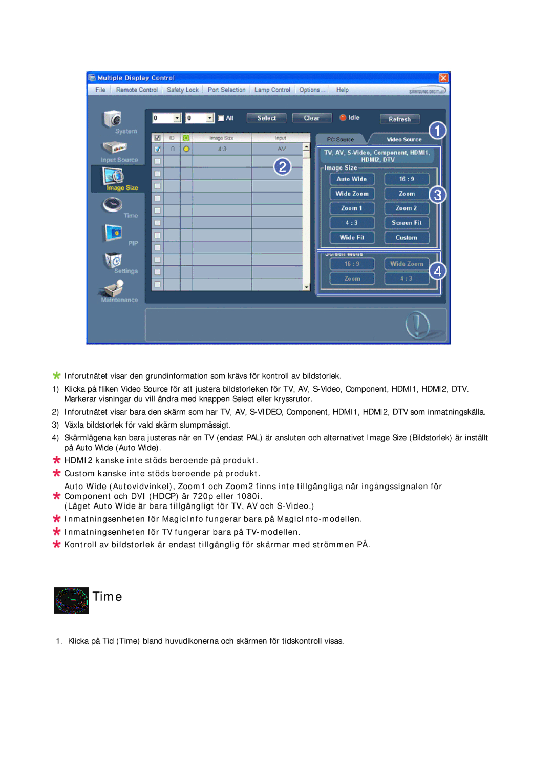 Samsung LH32CRTMBC/EN, LH32CRSMBC/EN, LH32CRSMBD/EN manual Time 