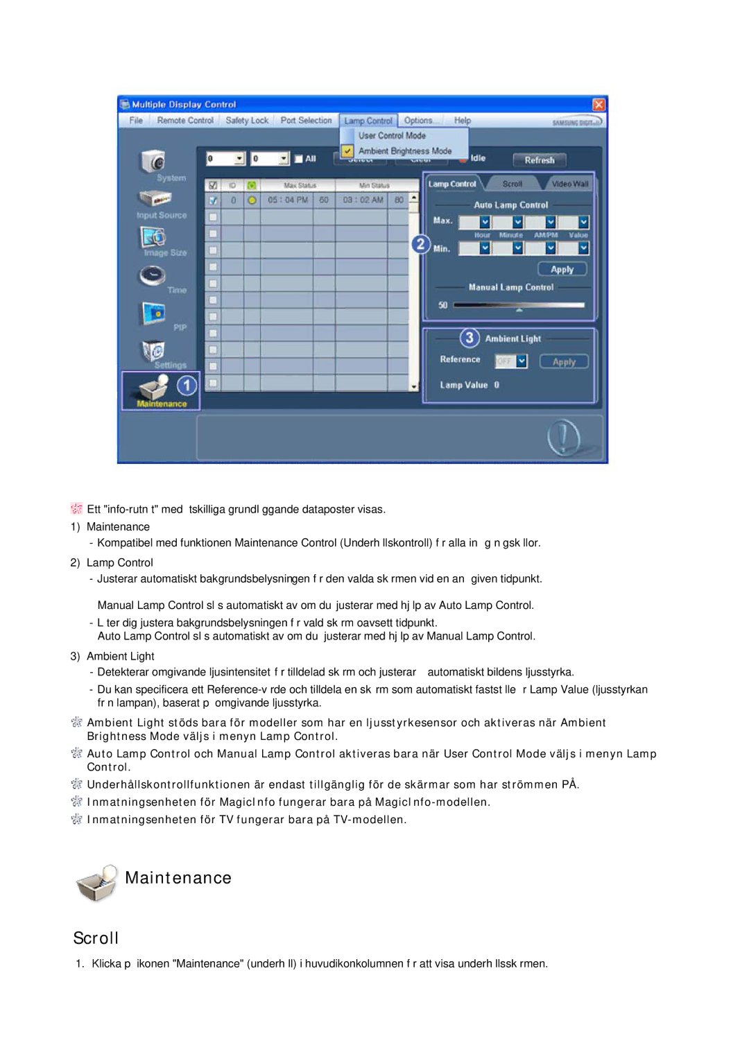 Samsung LH32CRSMBD/EN, LH32CRTMBC/EN, LH32CRSMBC/EN manual Maintenance Scroll 