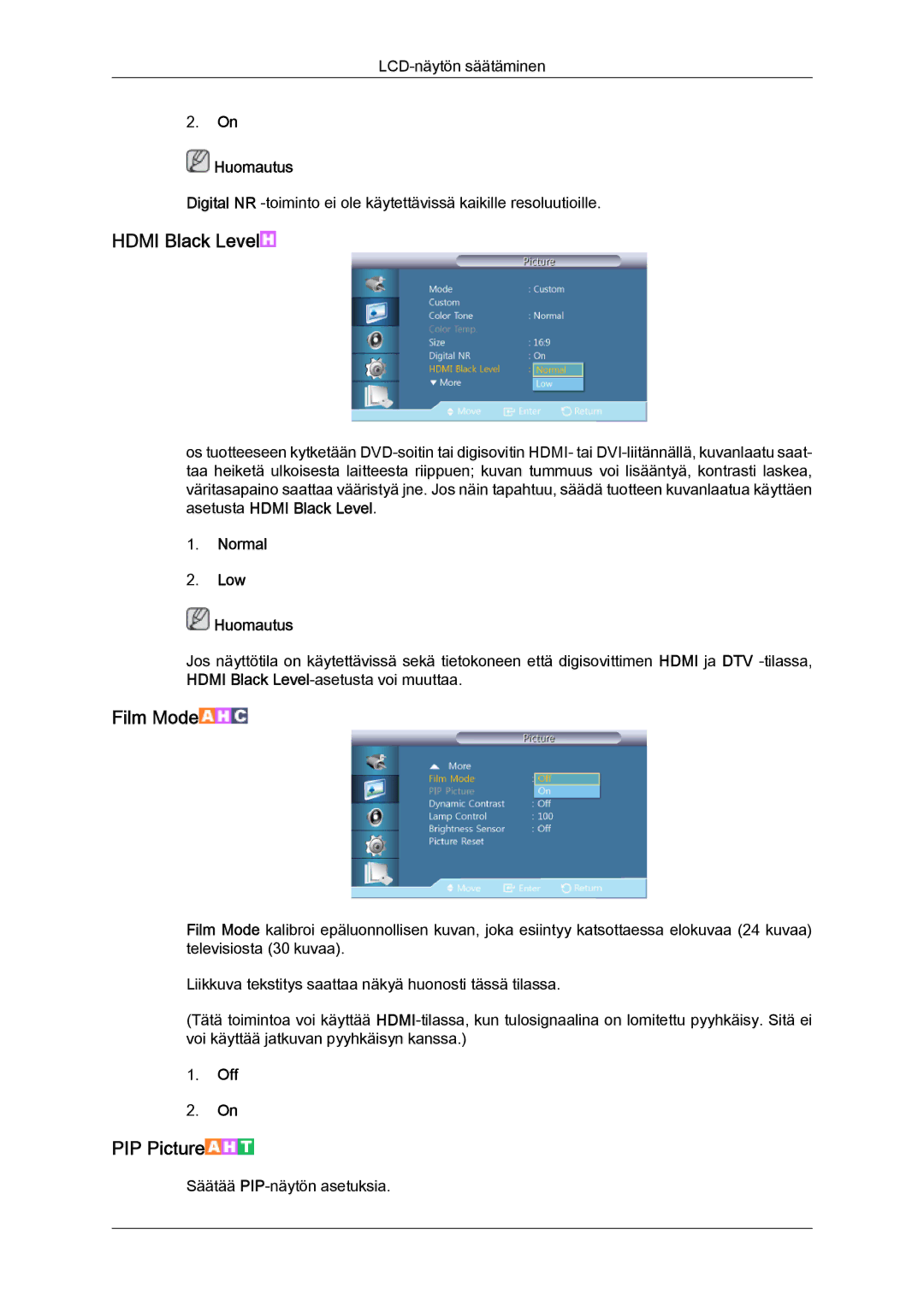 Samsung LH32CRSMBC/EN, LH32CRTMBC/EN, LH32CRSMBD/EN manual Hdmi Black Level, Film Mode 