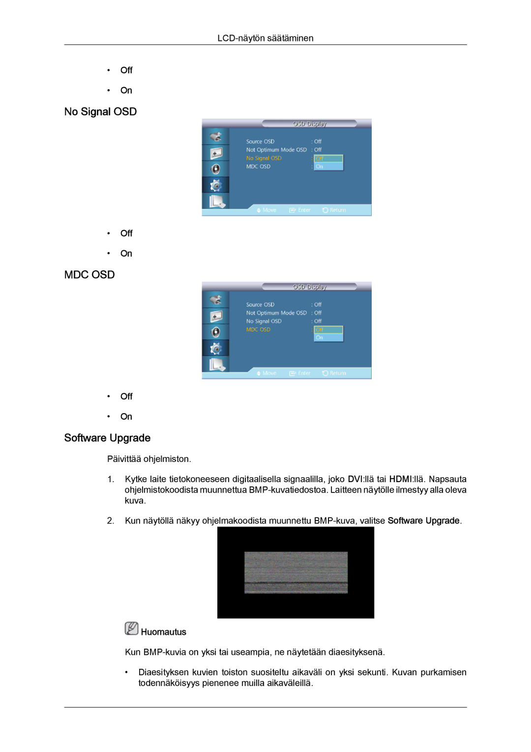 Samsung LH32CRTMBC/EN, LH32CRSMBC/EN, LH32CRSMBD/EN manual No Signal OSD, Software Upgrade 