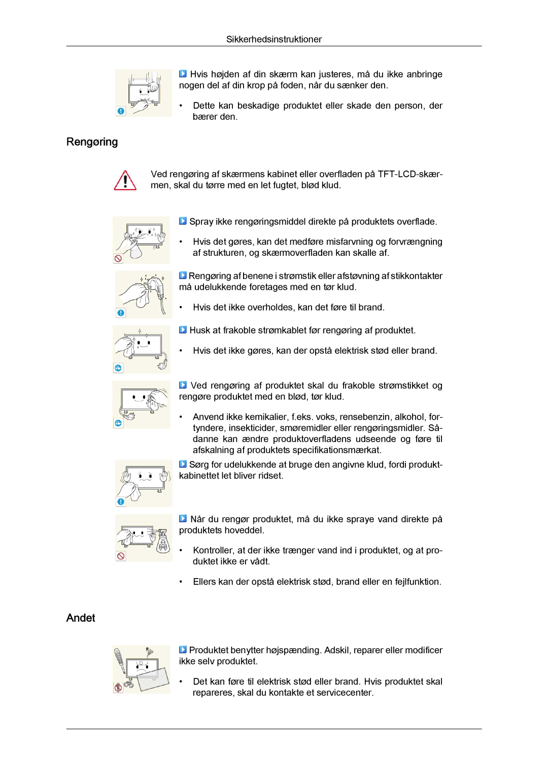 Samsung LH32CRSMBD/EN, LH32CRTMBC/EN, LH32CRSMBC/EN manual Rengøring, Andet 