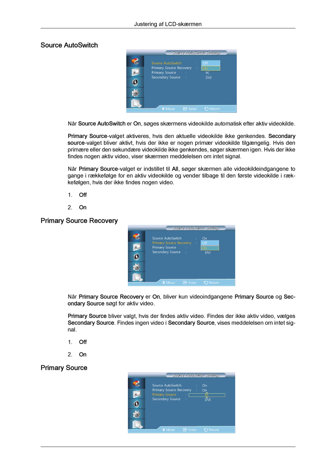 Samsung LH32CRSMBC/EN, LH32CRTMBC/EN, LH32CRSMBD/EN manual Source AutoSwitch, Primary Source Recovery 