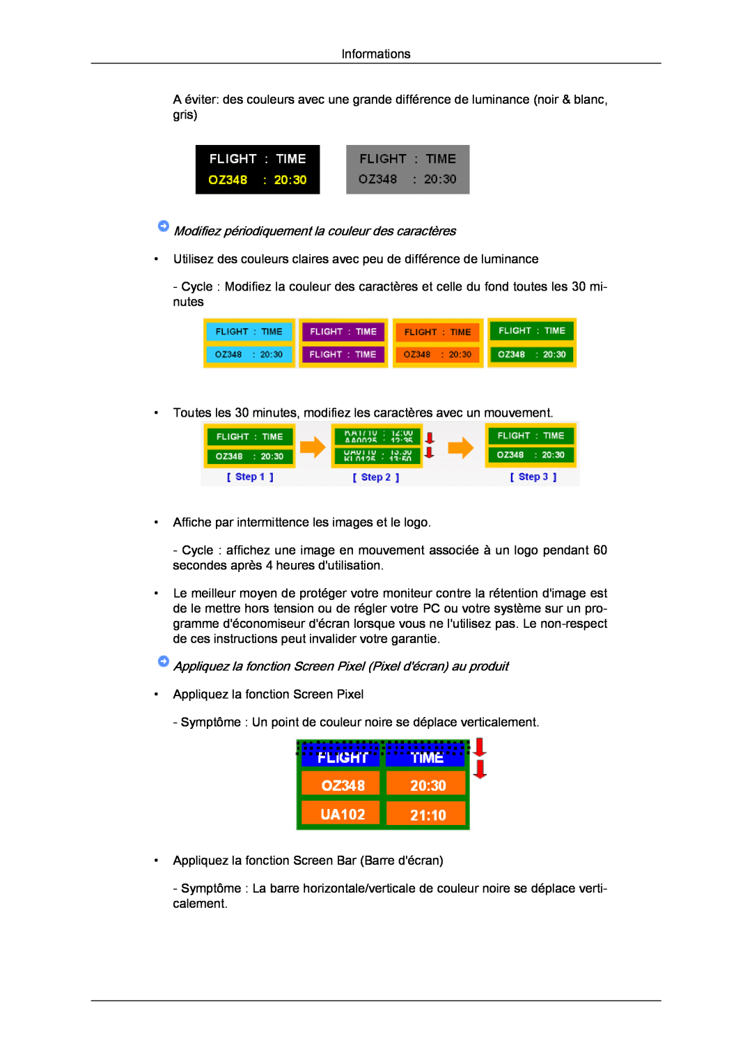Samsung LH32CRSMBD/EN, LH32CRTMBC/EN, LH32CRSMBC/EN manual Modifiez périodiquement la couleur des caractères 