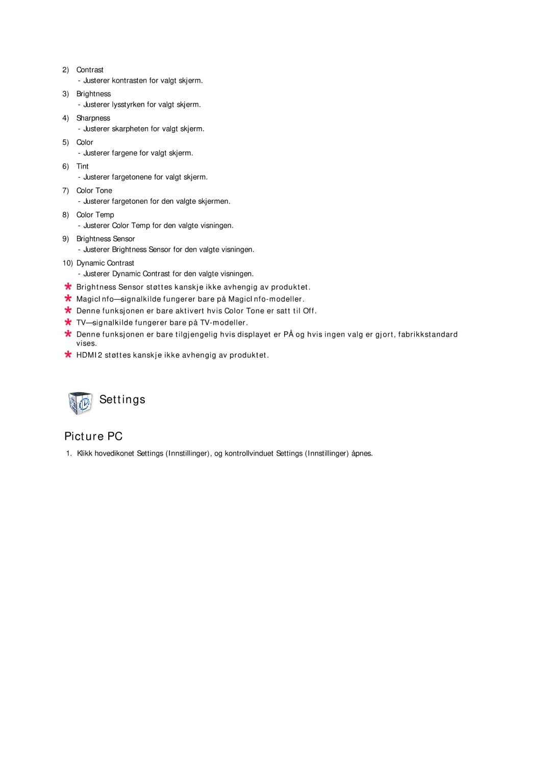 Samsung LH32CRTMBC/EN, LH32CRSMBD/EN manual Settings Picture PC 