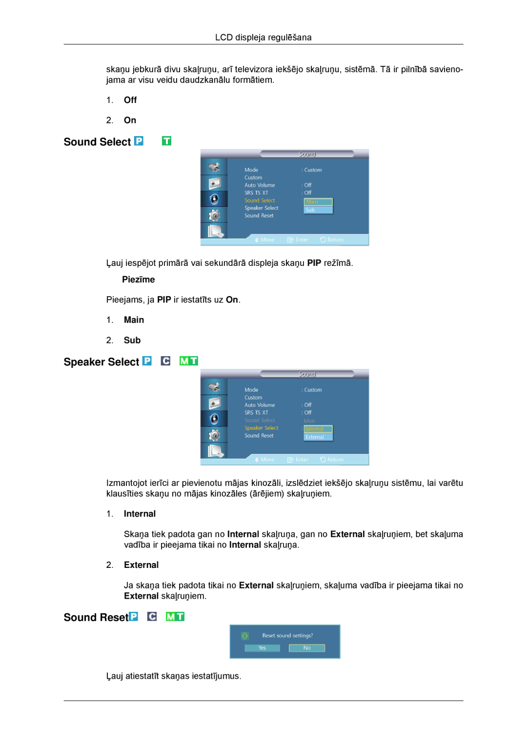 Samsung LH32CRSMBD/EN, LH32CRTMBC/EN manual Sound Select, Speaker Select, Sound Reset 