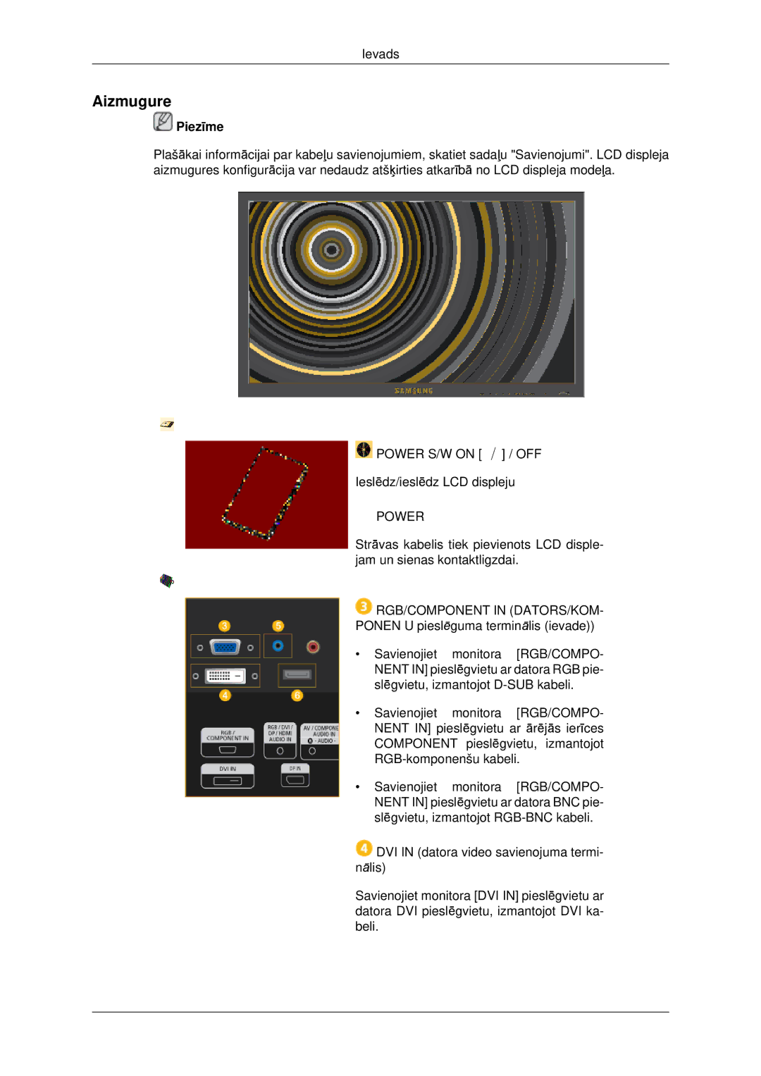 Samsung LH32CRTMBC/EN, LH32CRSMBD/EN manual Aizmugure, Power S/W on / OFF, Ponenšu pieslēguma terminālis ievade 