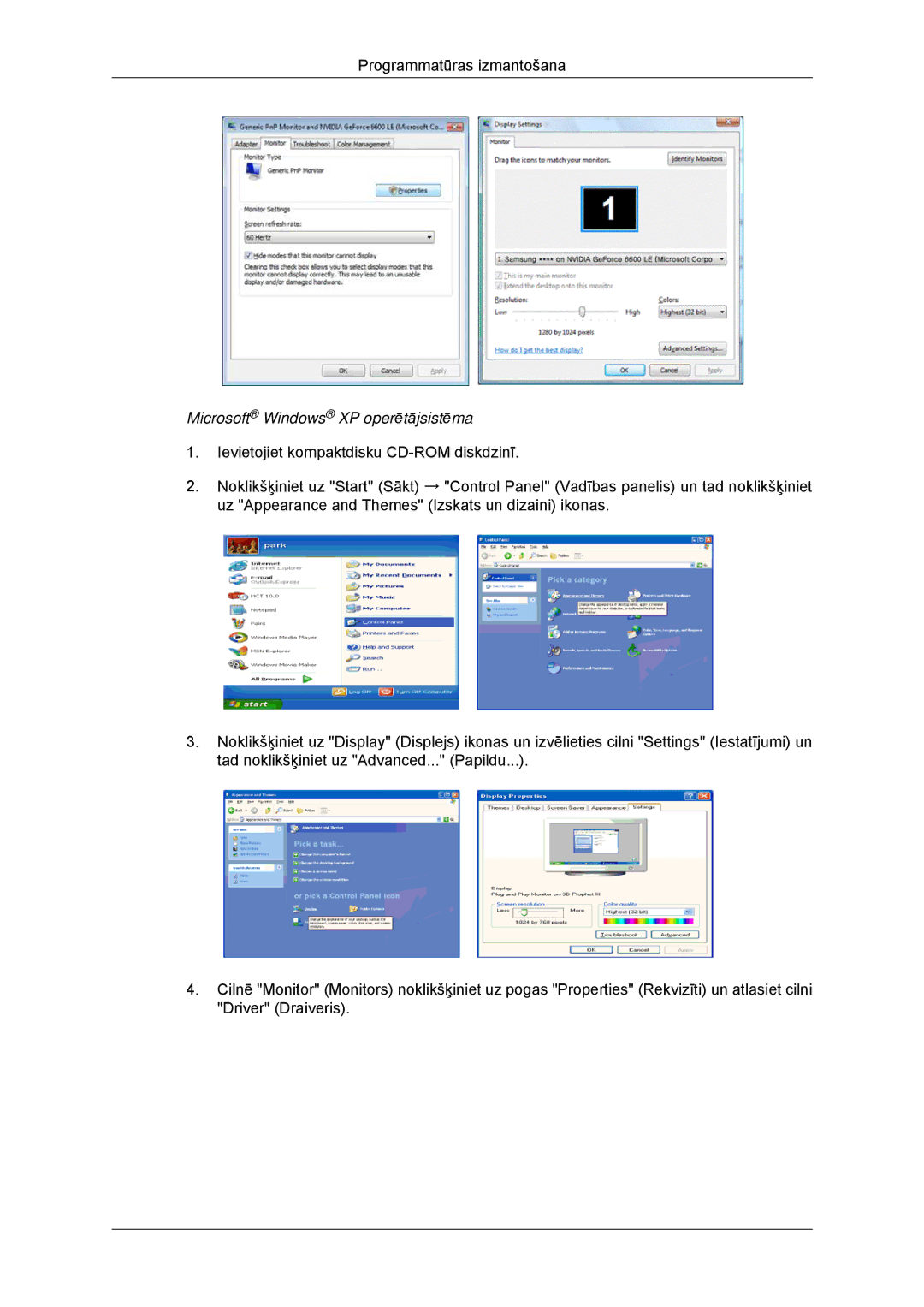 Samsung LH32CRSMBD/EN, LH32CRTMBC/EN manual Microsoft Windows XP operētājsistēma 