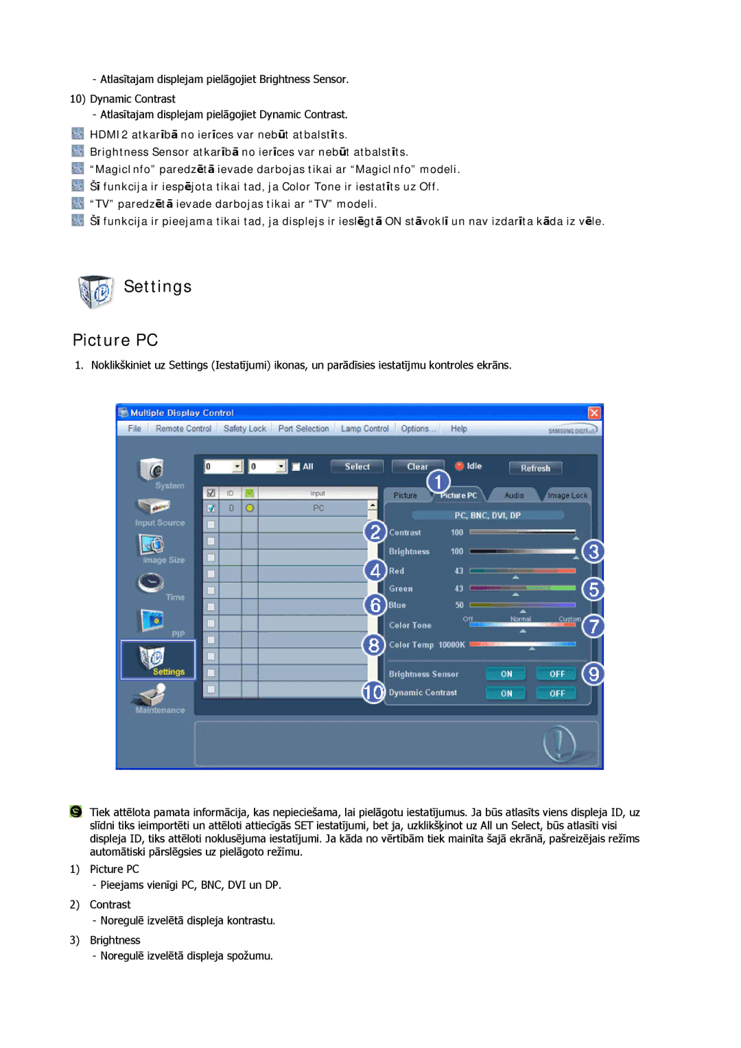 Samsung LH32CRSMBD/EN, LH32CRTMBC/EN manual Settings Picture PC 