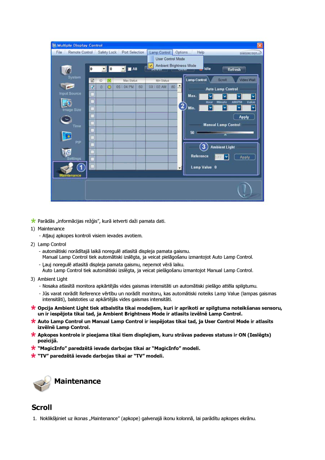 Samsung LH32CRSMBD/EN, LH32CRTMBC/EN manual Maintenance Scroll 